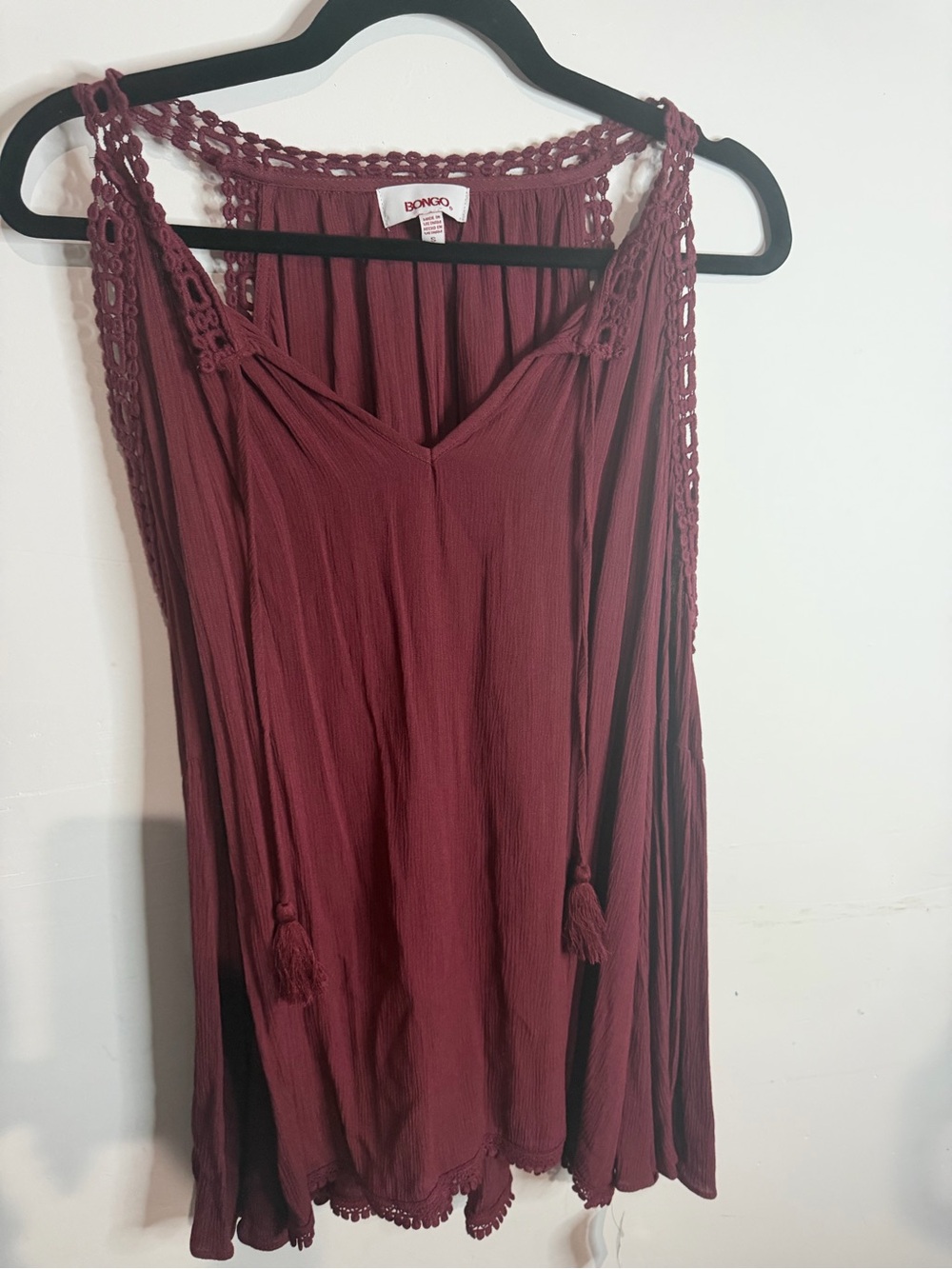 BONGO Women's Wine Crochet-Trim Tassel Camisole